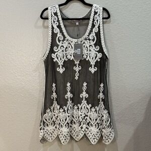 Pretty Angel Sheer Quirky Black Sleeveless 2X Mini Dress Long Tunic Eclectic NWT